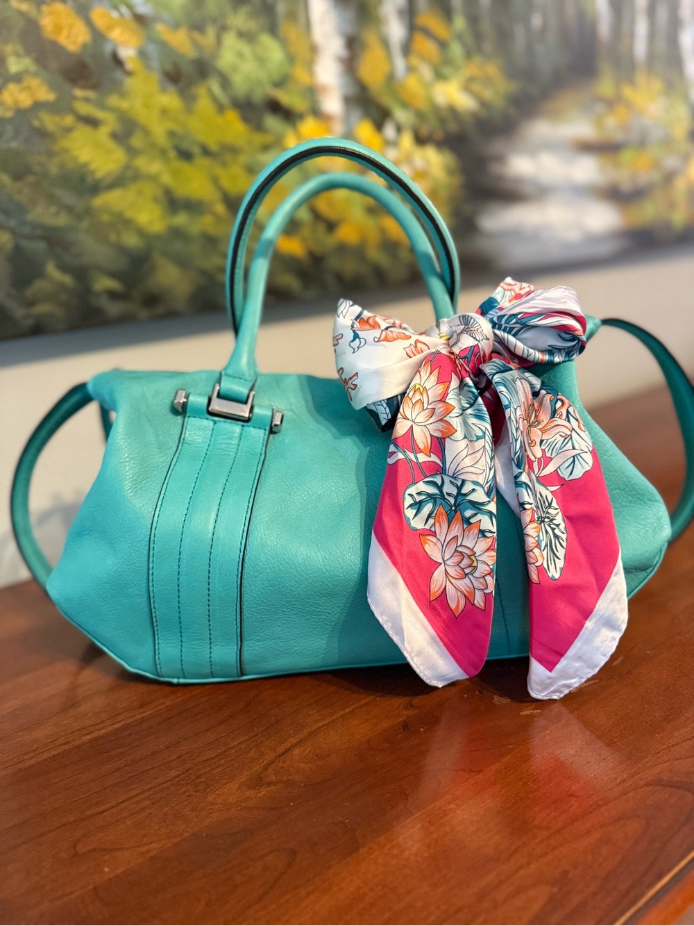 B. Makowsky Turquoise Leather Satchel | Crossbody Bag | Aqua Blue Purse